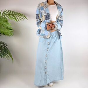 Vintage Y2K Blue Cottagecore Plaid Floral Patchwork Blazer Jacket / Size: Large
